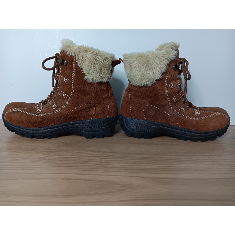 EARTH SPIRIT Suede Leather Faux Fur Trim Hiking Ankle Boots Size 8 Brown#2563485